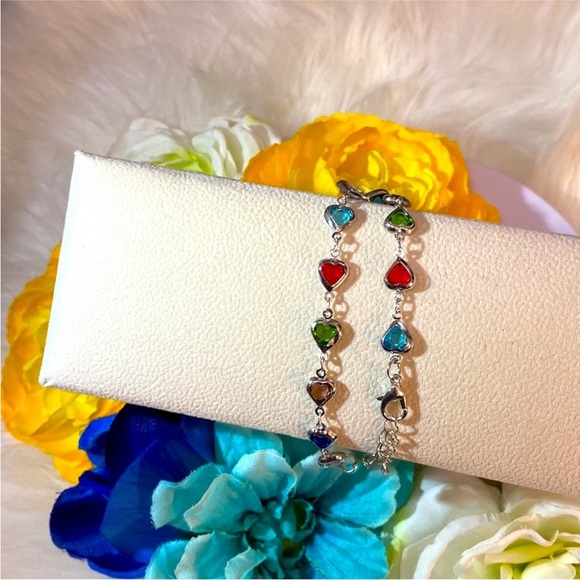 Multi Crystal Heart Accent Bracelets Encased Gemstones NEW! - Picture 5 of 5